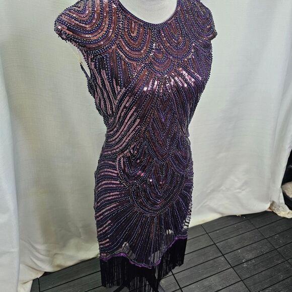 Purple Sequin Fringe Flapper Style Dress Size Small - Picture 5 of 12